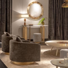 Minerva Console Table in Titanium Travertine, Horn & Satin Metal in by Arcahorn