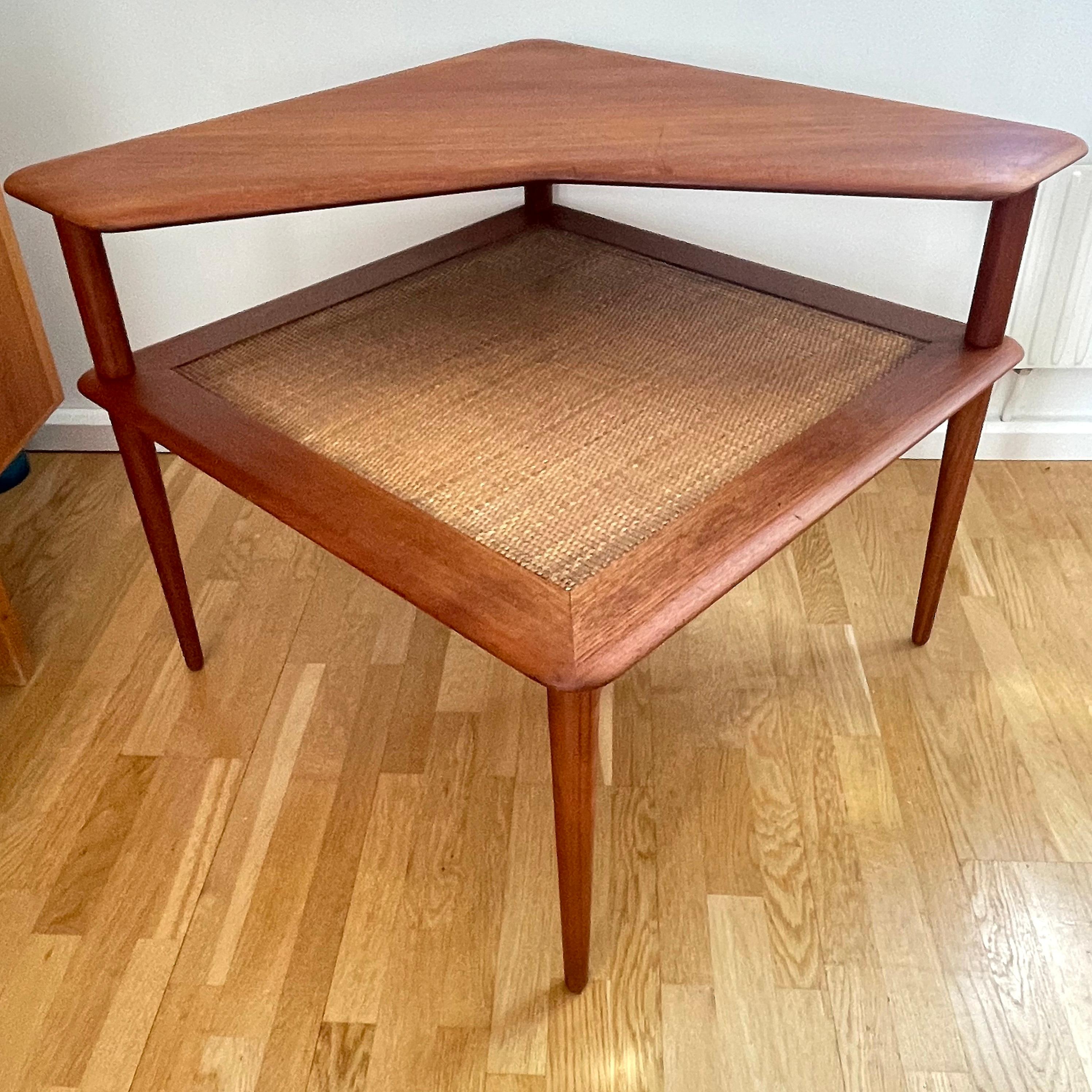 Cane Minerva Teak Side Table by Hvidt & Mølgaard for France & Son, 1950s For Sale