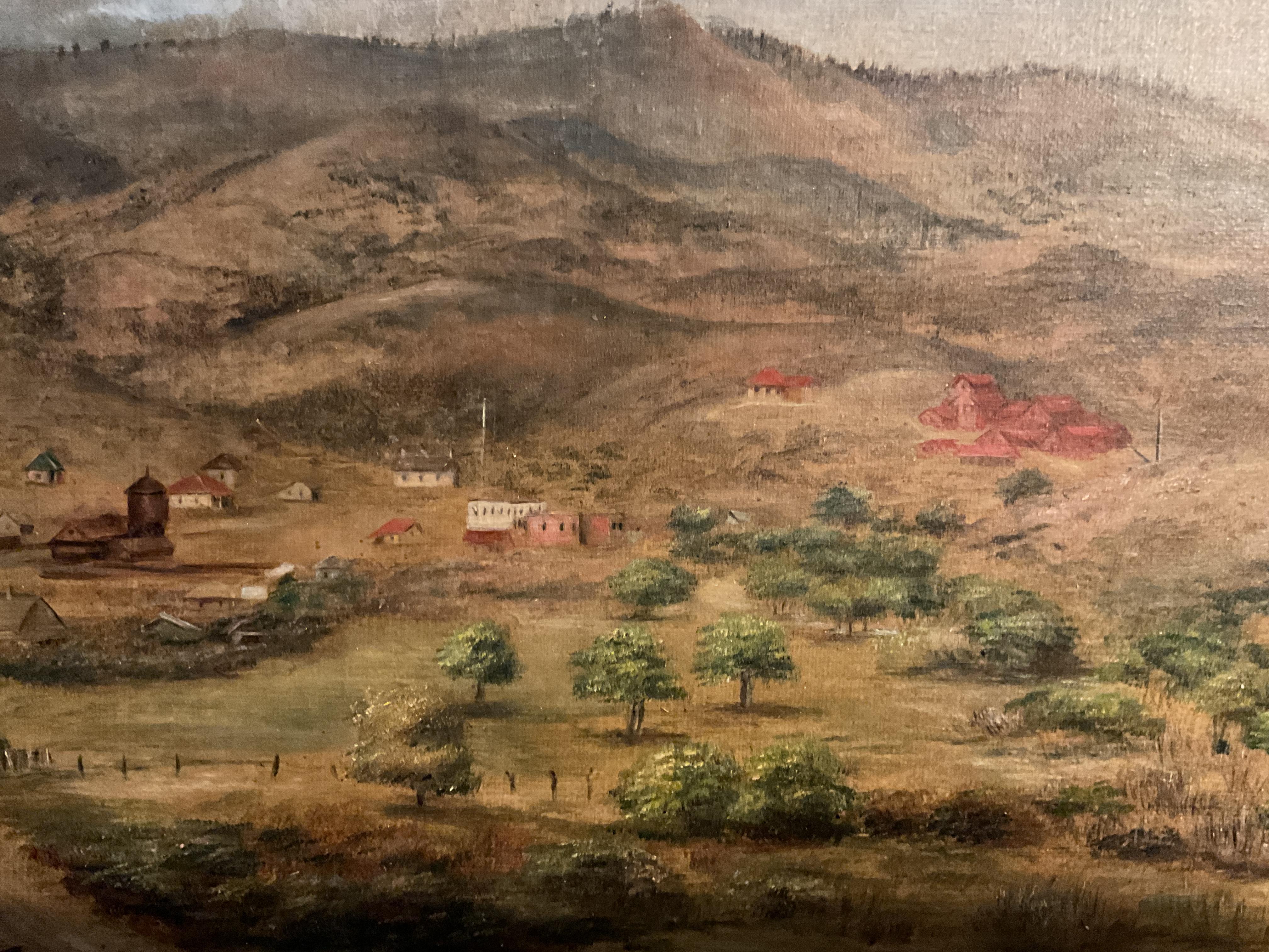 Rare California or Western Mining Town Oil Painting by Listed Artist M Treadwell For Sale 8