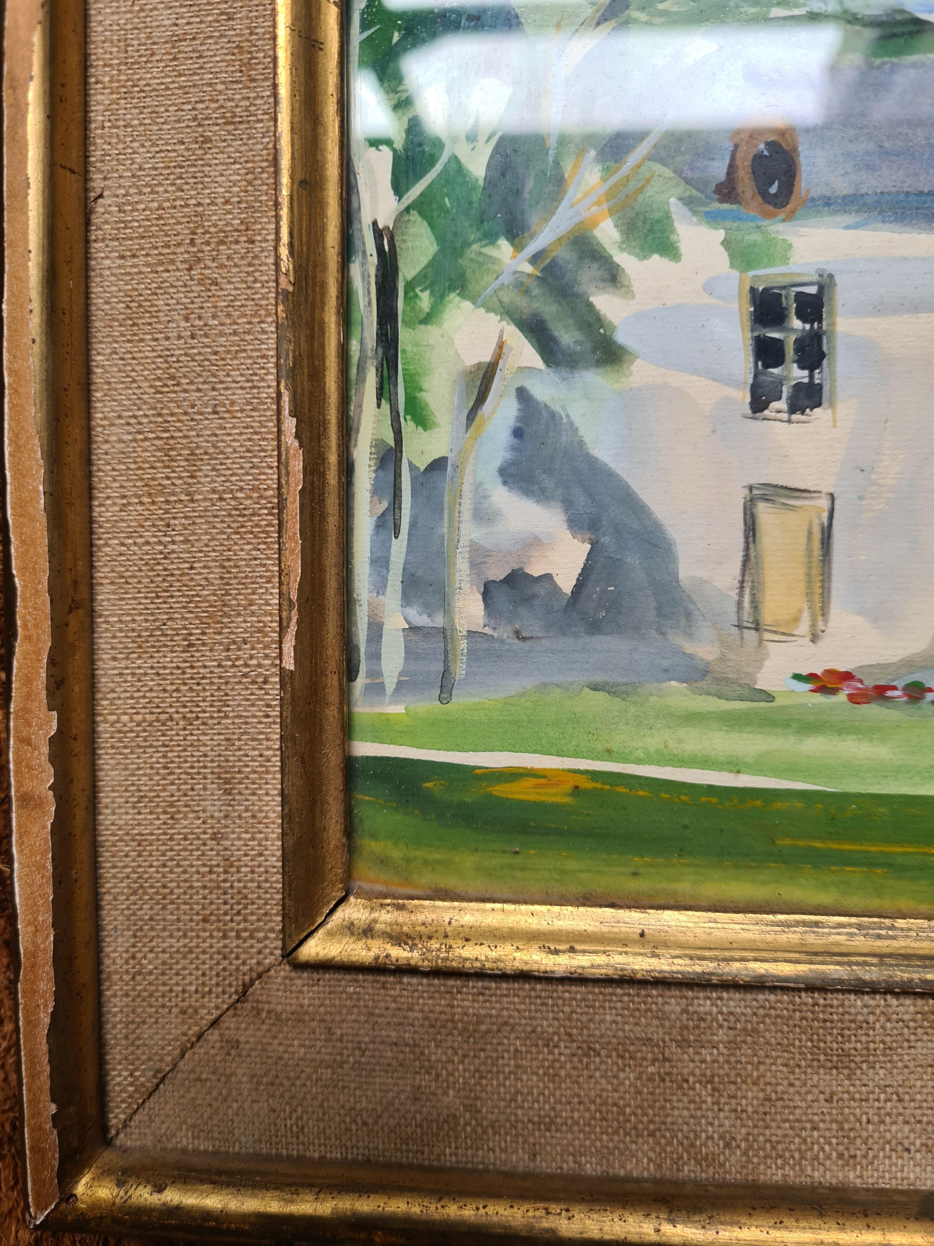 Mid 20th Century French Landscape, Watercolour, The Bastide For Sale 7