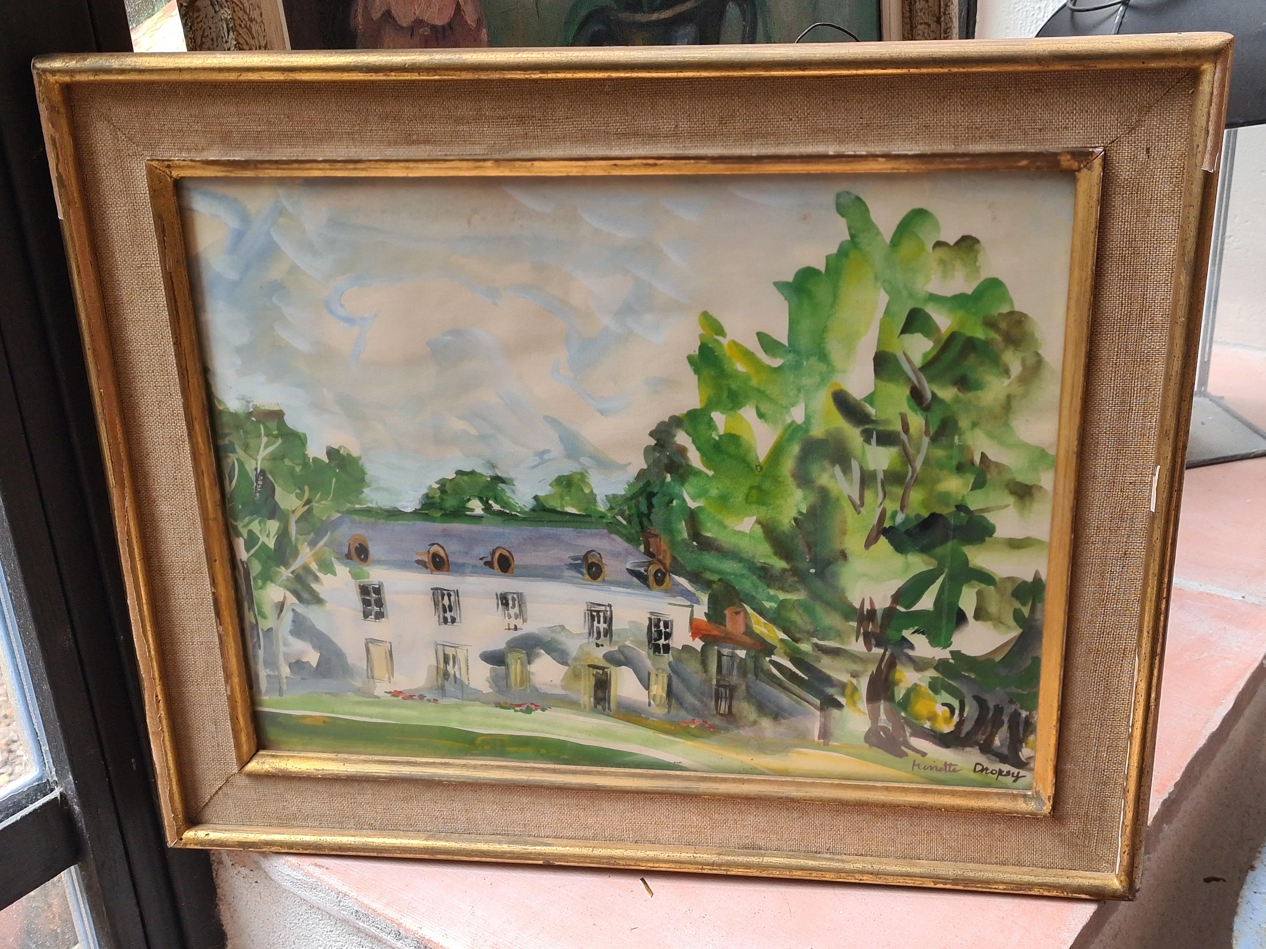 Mid 20th Century French Landscape, Watercolour, The Bastide For Sale 8