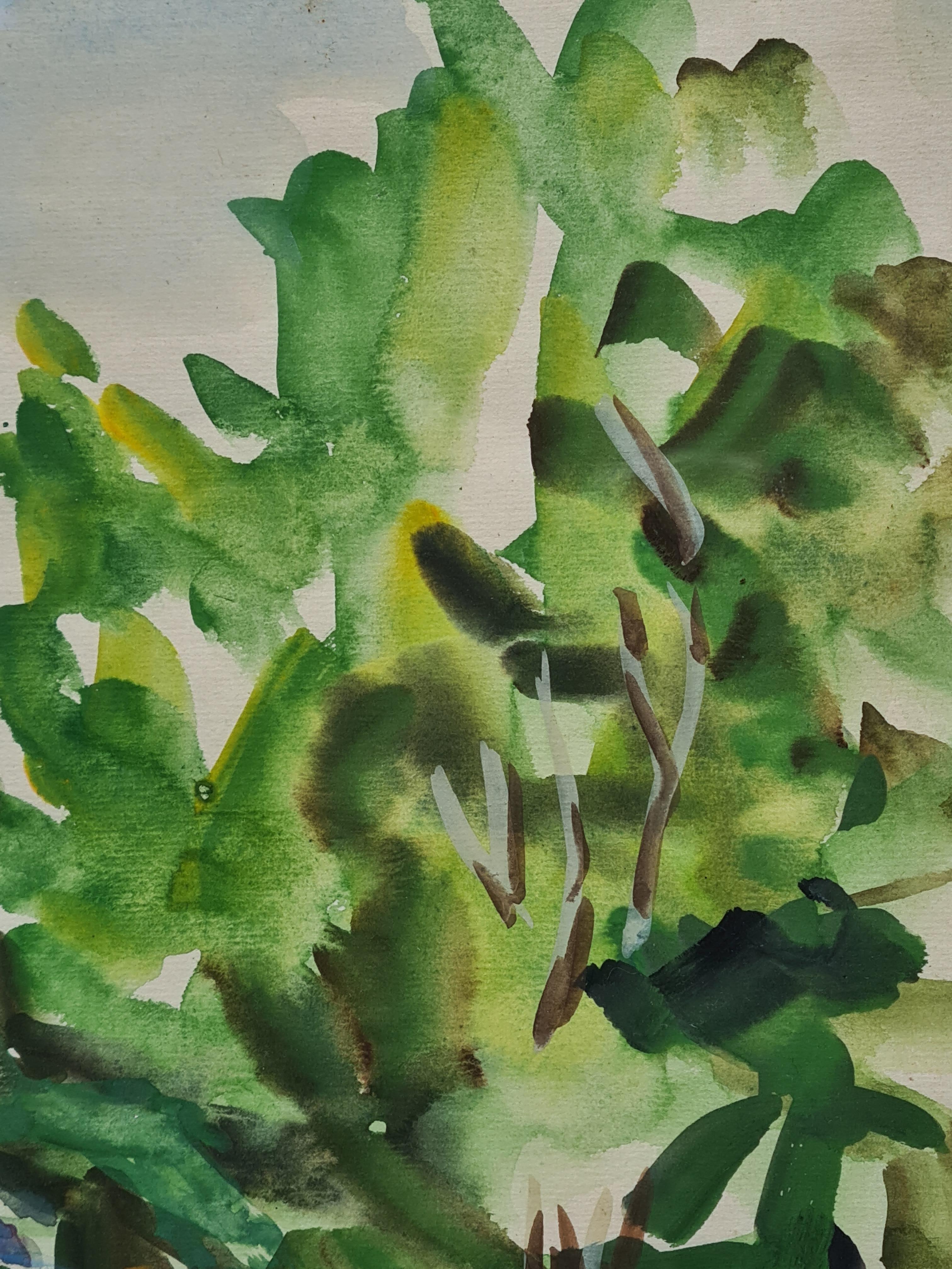 Mid 20th Century French Landscape, Watercolour, The Bastide For Sale 1