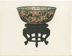 Ming Black Ground Bowl with Prunus and Peach, Antique Color Plate 1911