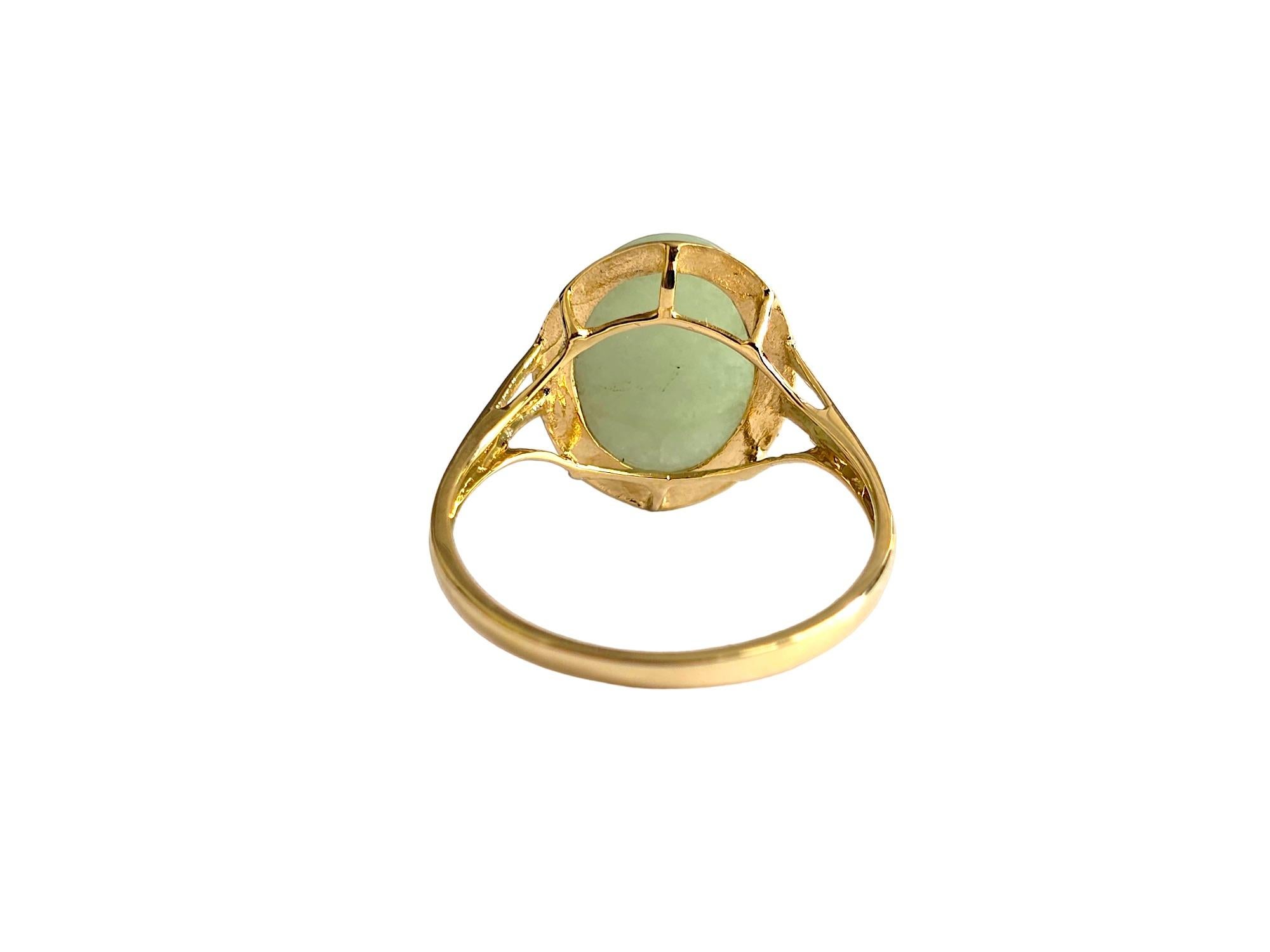 Ming Burmese Green A-Jadeite Jade Ring (with 14K Solid Yellow Gold) For Sale 10