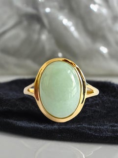 Ming Burmese Green A-Jadeite Jade Ring (with 14K Solid Yellow Gold)