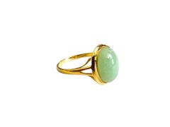 Ming Burmese Green A-Jadeite Jade Ring (with 14K Solid Yellow Gold)