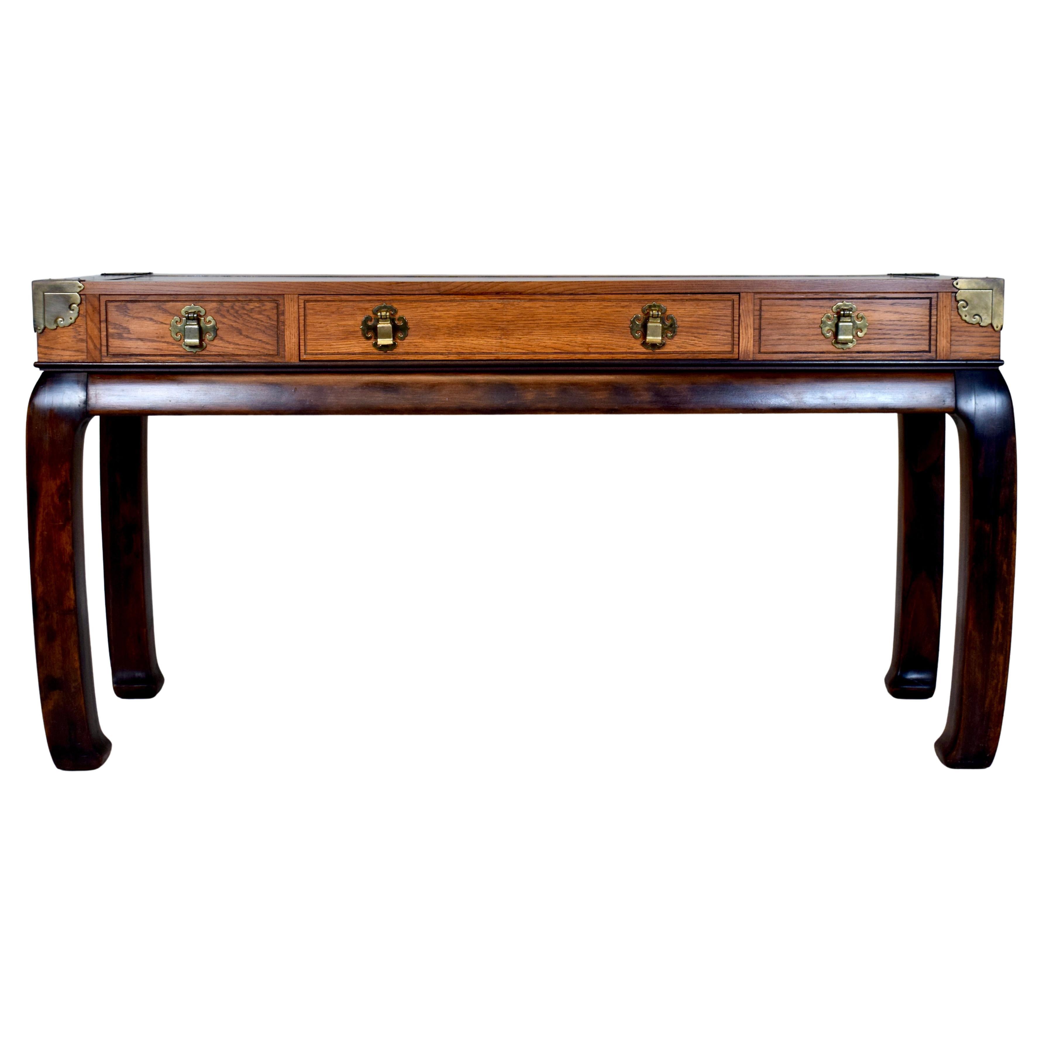 Ming Campaign Style Burl-Wood Console Table For Sale