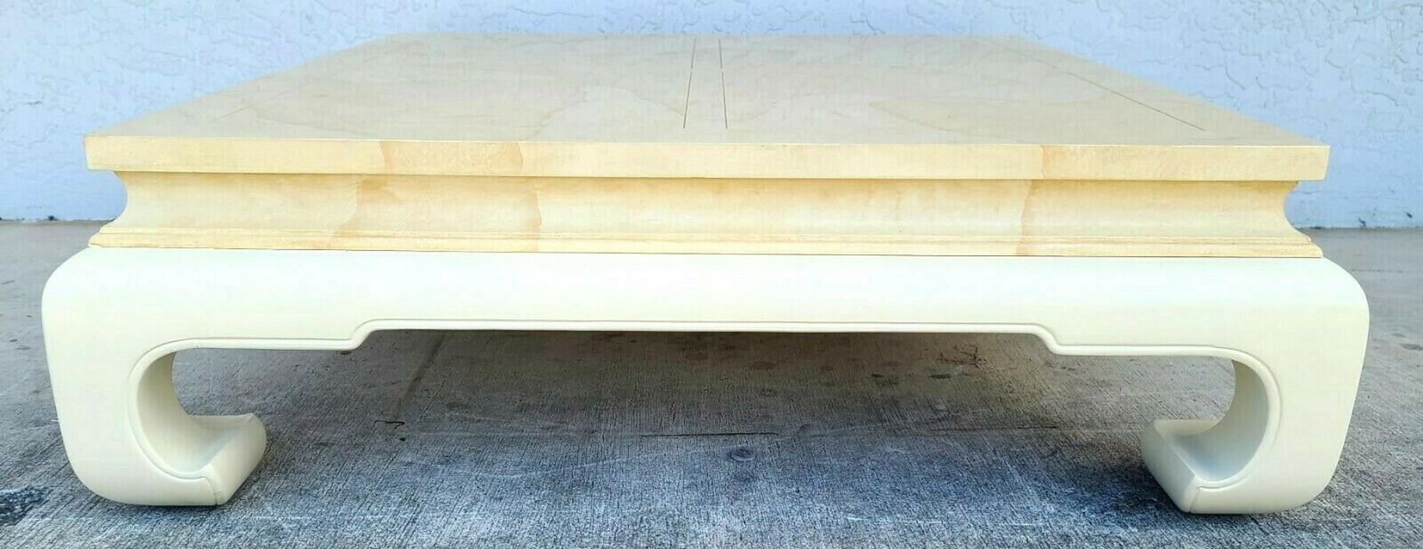 For FULL item description be sure to click on CONTINUE READING at the bottom of this listing.

Offering One Of Our Recent Palm Beach Estate Fine Furniture Acquisitions Of A
1970's Faux Goatskin Ming Chinoiserie Asian Coffee Table By