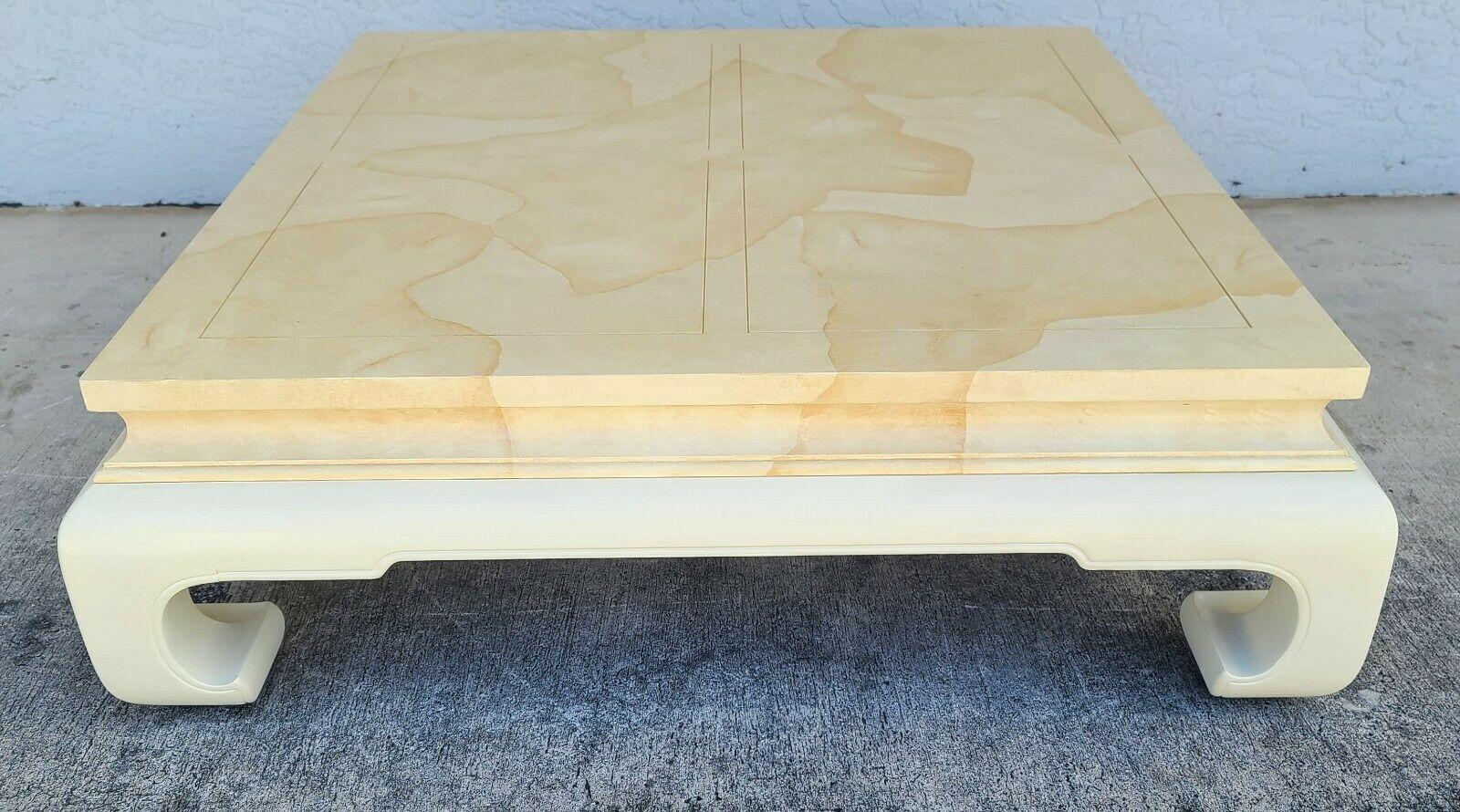 Wood Ming Chinoiserie Asian Faux Goatskin Coffee Table by Henredon