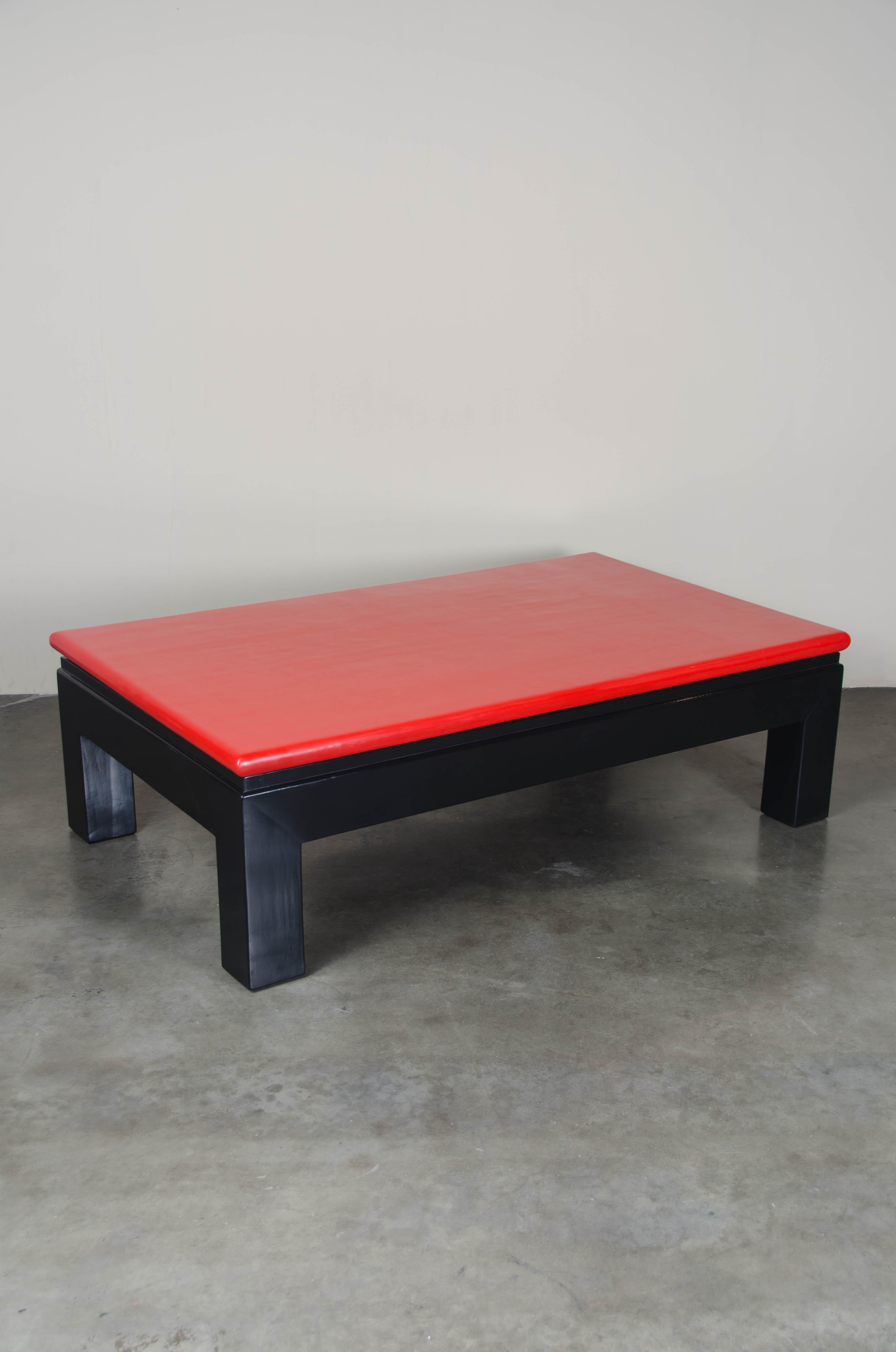Lacquered Ming Coffee Table, Red Lacquer by Robert Kuo, Handmade, Limited Edition For Sale