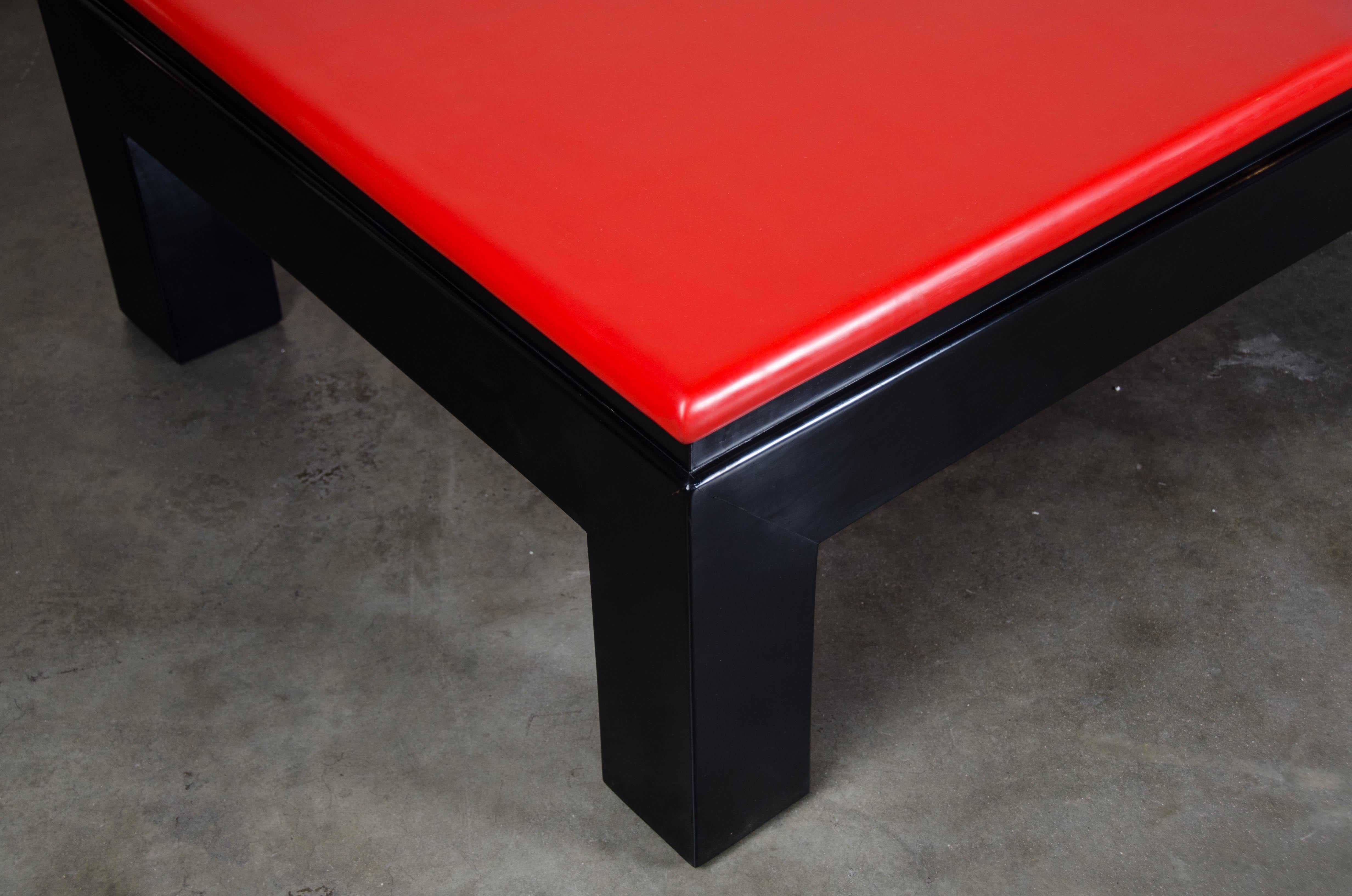 Contemporary Ming Coffee Table, Red Lacquer by Robert Kuo, Handmade, Limited Edition For Sale