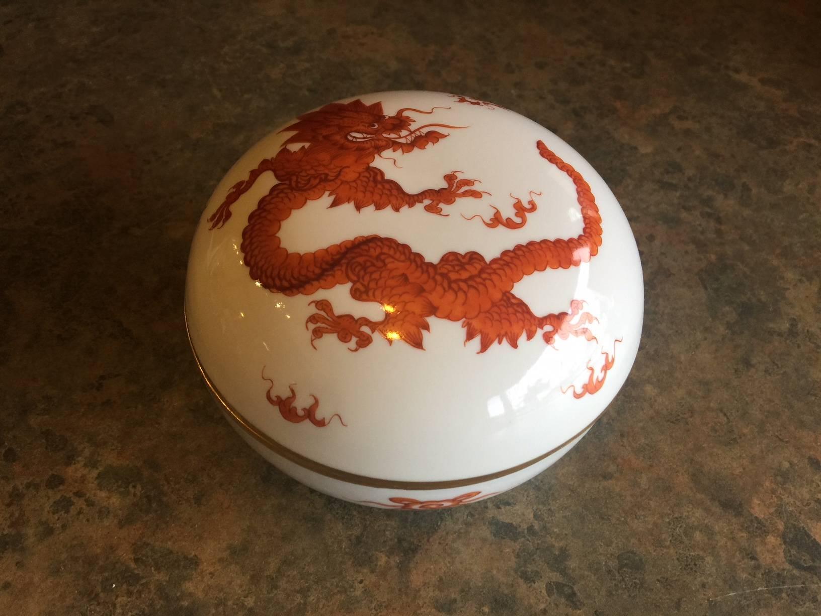 German Ming Dragon Vintage Porcelain Lidded Bowl / Box by Meissen