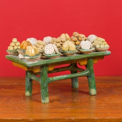 Ming Dynasty Glazed Terracotta Funeral Table Mingqi with Miniature Food Offering