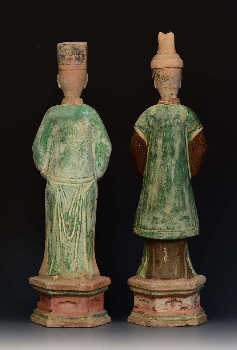 Ming Dynasty, A Pair of Antique Chinese Painted Pottery Court Man and Court Lady 5