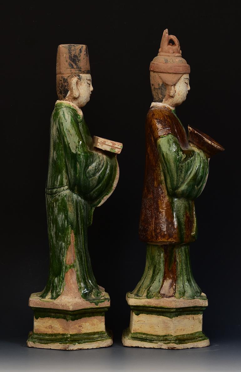 Ming Dynasty, a Pair of Antique Chinese Painted Pottery Court Man and Court Lady 5