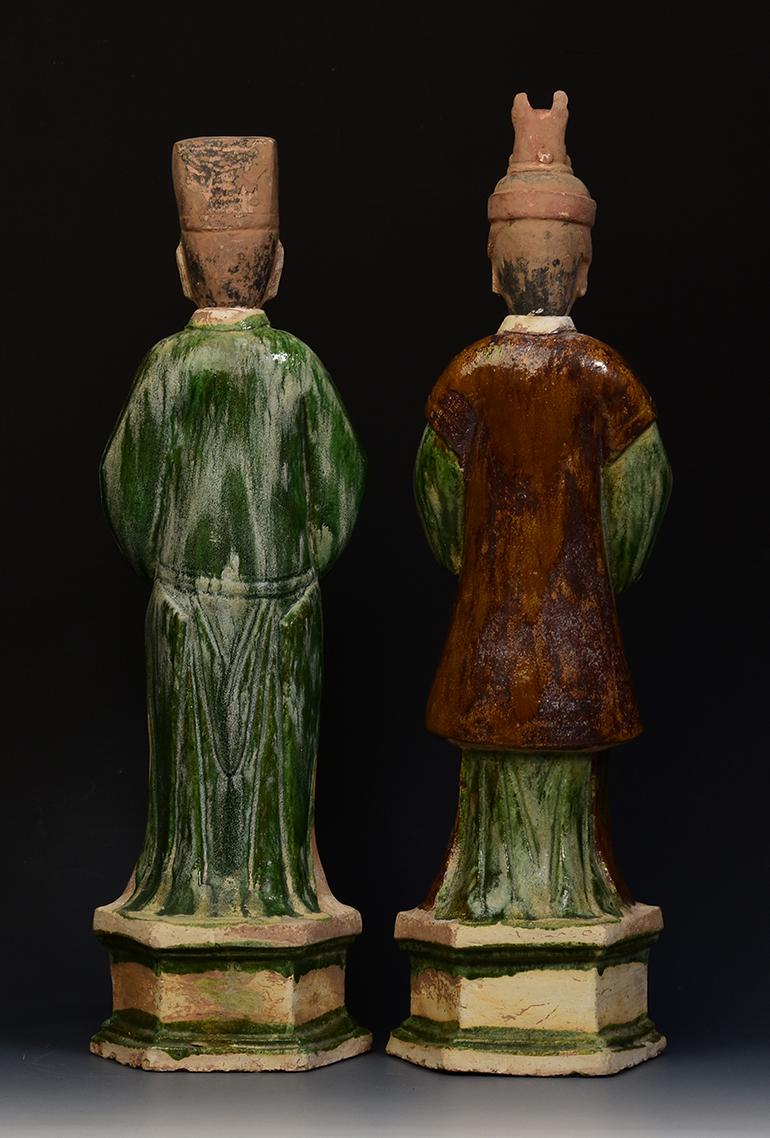Ming Dynasty, a Pair of Antique Chinese Painted Pottery Court Man and Court Lady 4