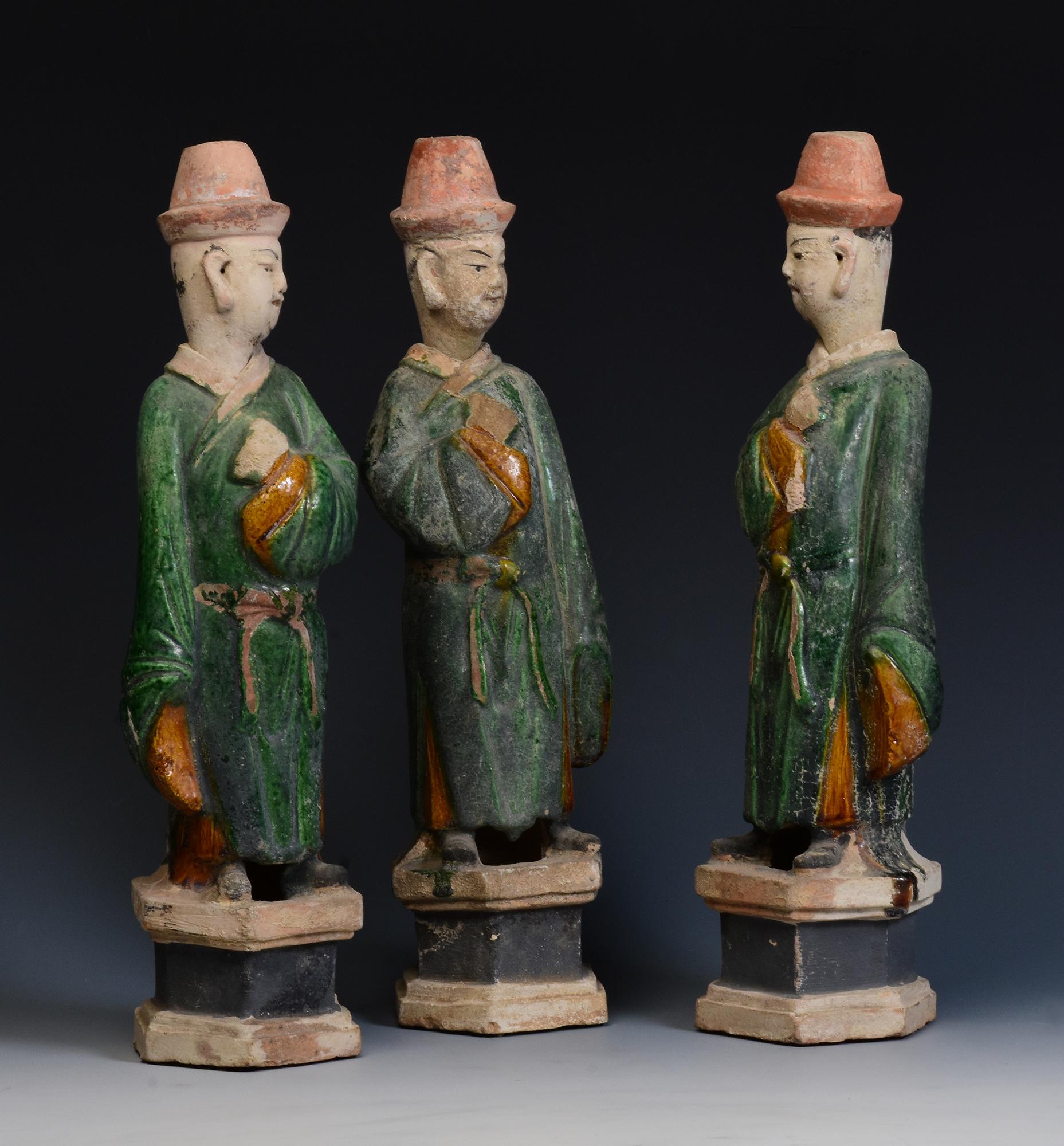 Ming Dynasty, A Set of Antique Chinese Green Glazed Pottery Standing Court Man 5