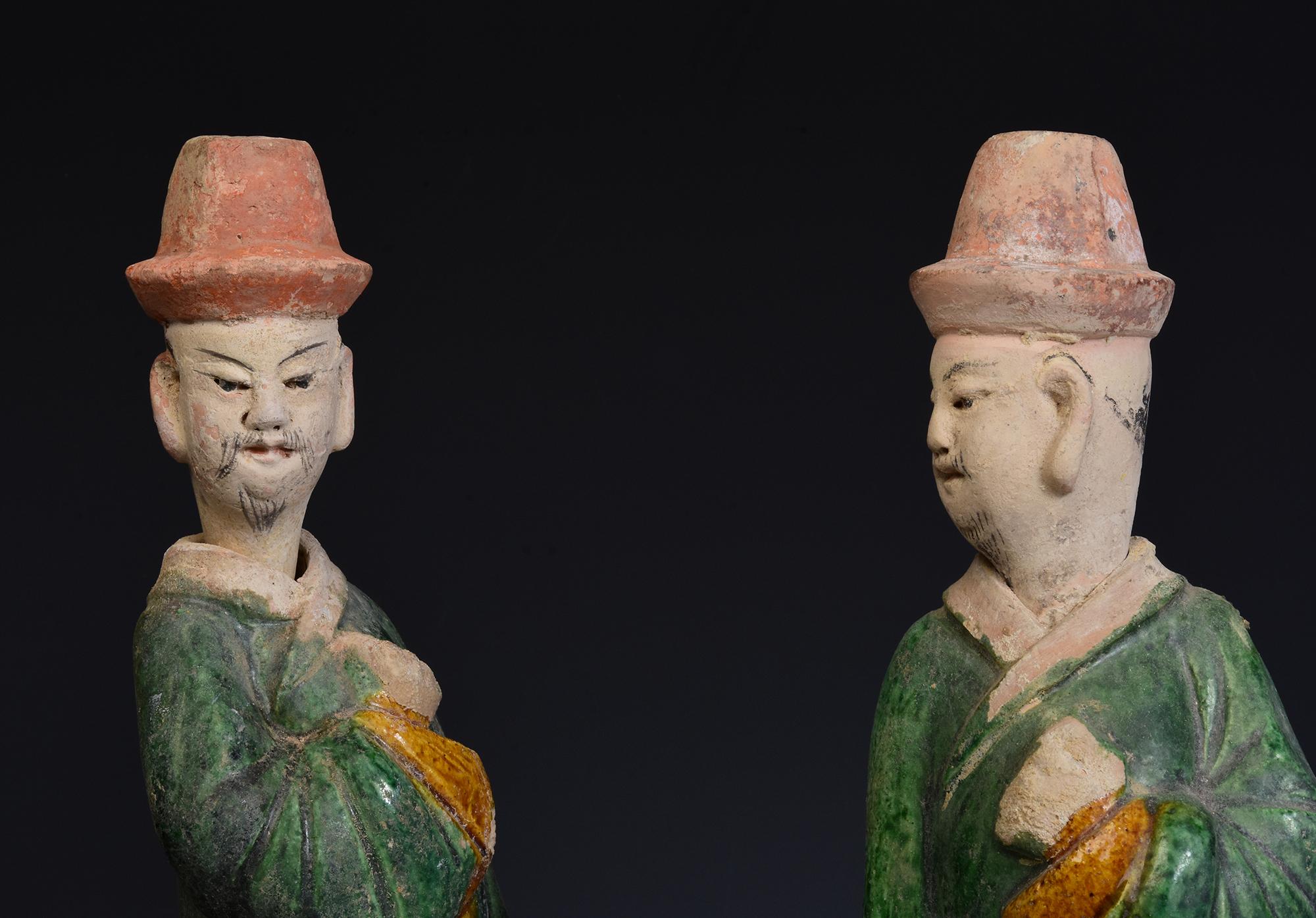 Ming Dynasty, A Set of Antique Chinese Green Glazed Pottery Standing Court Man 6