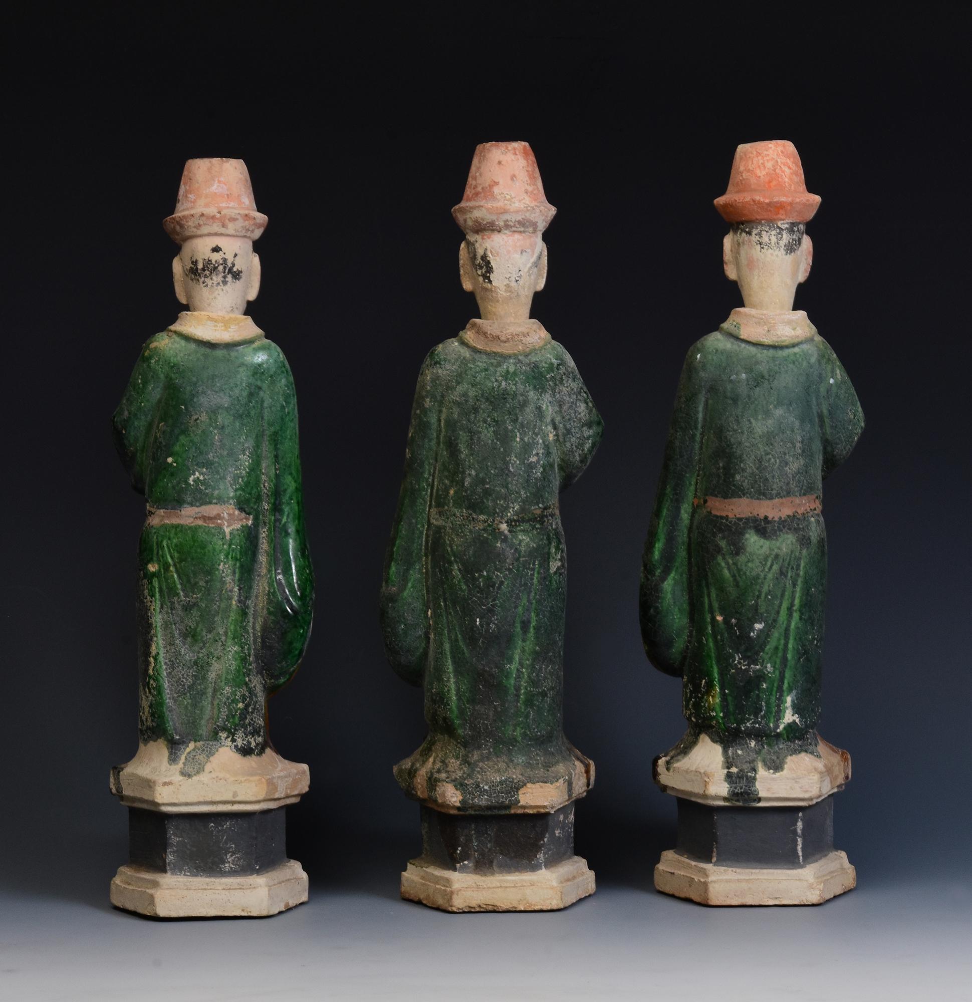 Ming Dynasty, A Set of Antique Chinese Green Glazed Pottery Standing Court Man 7