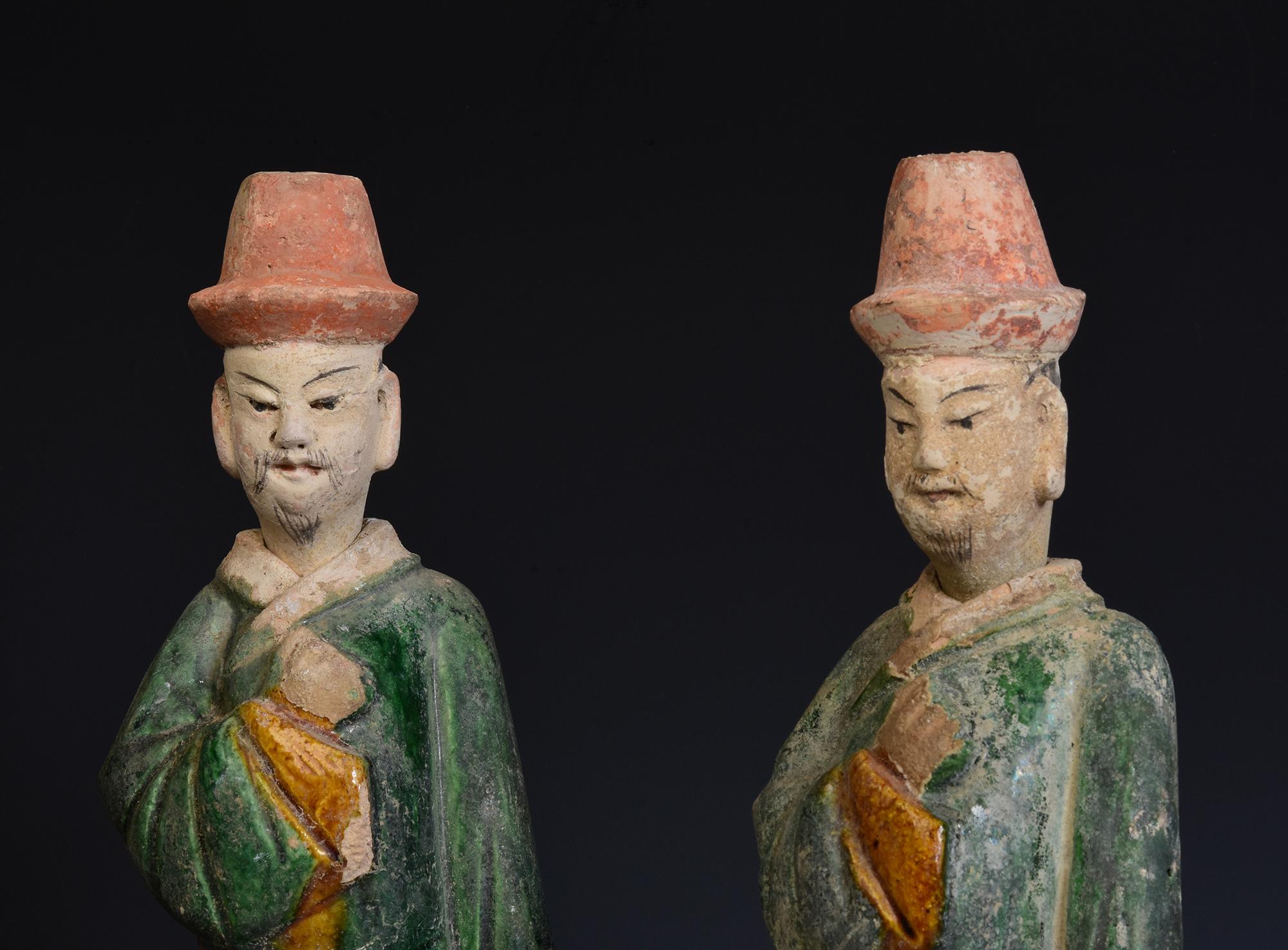 Ming Dynasty, A Set of Antique Chinese Green Glazed Pottery Standing Court Man 1
