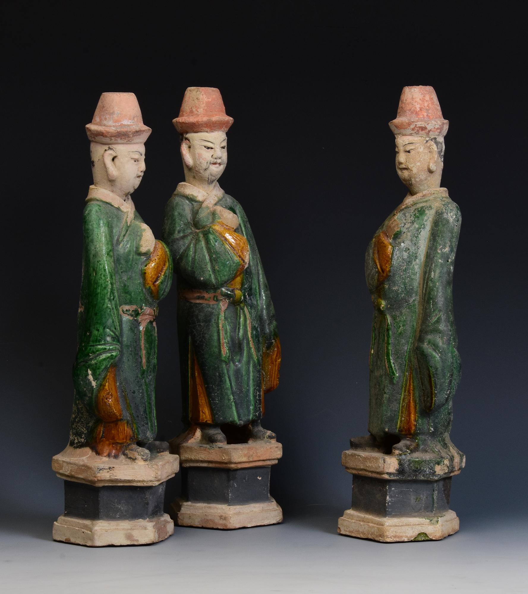 Ming Dynasty, A Set of Antique Chinese Green Glazed Pottery Standing Court Man 3