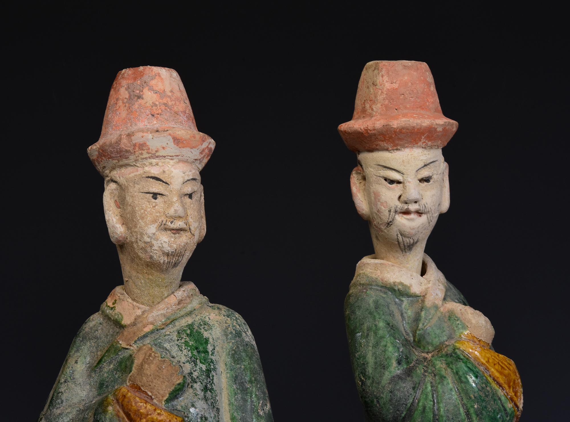 Ming Dynasty, A Set of Antique Chinese Green Glazed Pottery Standing Court Man 4