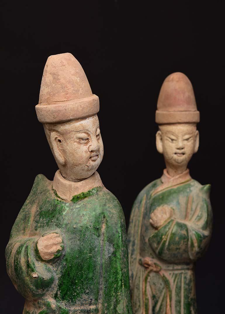 Hand-Carved Ming Dynasty, A Set of Antique Chinese Glazed Pottery Attendants and Palanquin