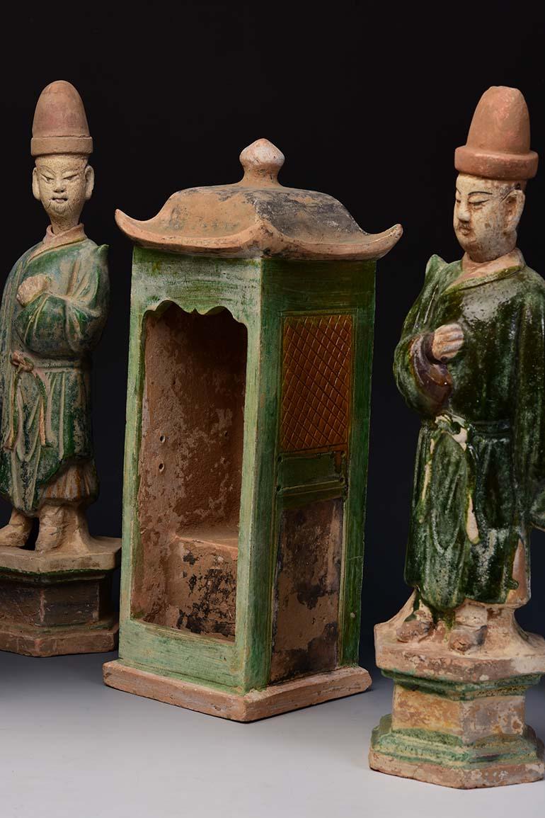 Ming Dynasty, A Set of Antique Chinese Glazed Pottery Attendants and Palanquin 1