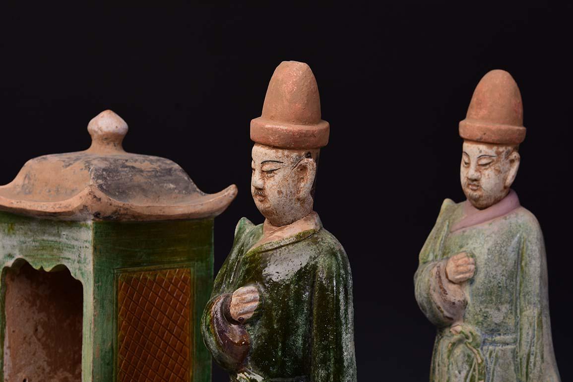 Ming Dynasty, A Set of Antique Chinese Glazed Pottery Attendants and Palanquin 2