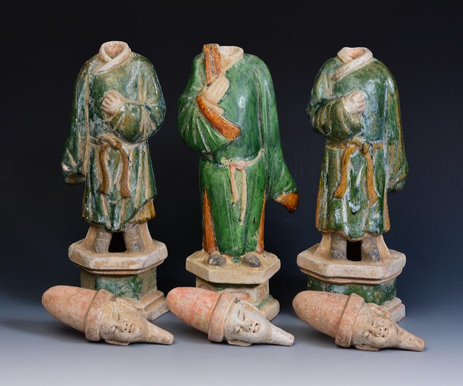 Ming Dynasty, A Set of Antique Chinese Green Glazed Pottery Court Man 7