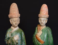 Ming Dynasty, A Set of Antique Chinese Green Glazed Pottery Court Man