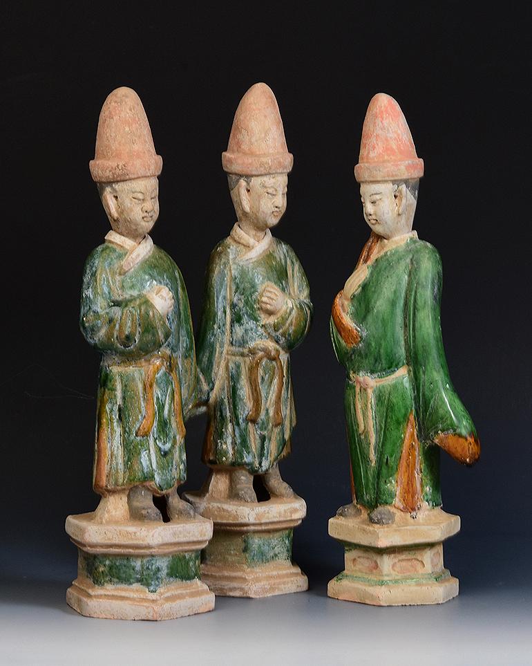 Ming Dynasty, A Set of Antique Chinese Green Glazed Pottery Court Man 1