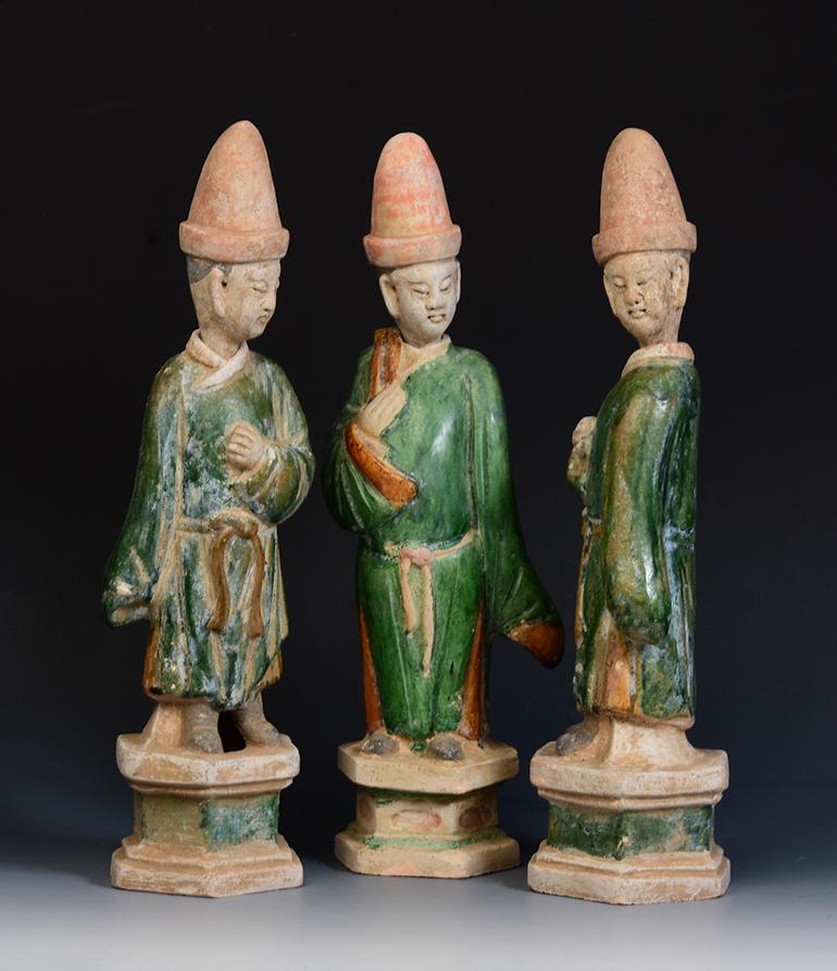 Ming Dynasty, A Set of Antique Chinese Green Glazed Pottery Court Man 3