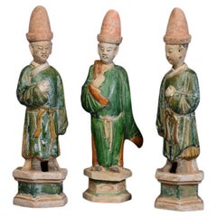 Ming Dynasty, a Set of Antique Chinese Painted Pottery Attendants