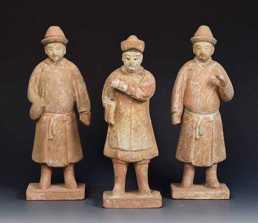 Hand-Carved Ming Dynasty, A Set of Antique Chinese Pottery Court Man For Sale