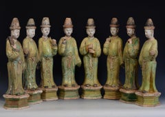 Ming Dynasty, A Set of Eight Chinese Pottery Court Man with an Oxford TL Test