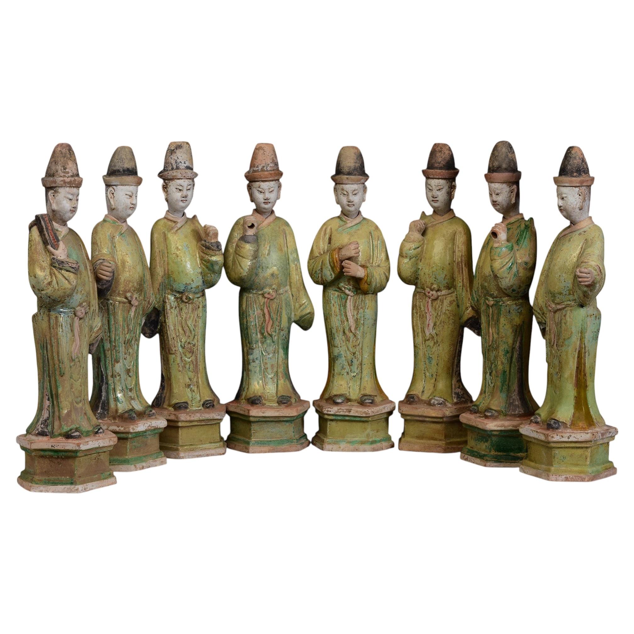 Ming Dynasty, A Set of Eight Chinese Pottery Court Man with an Oxford TL Test