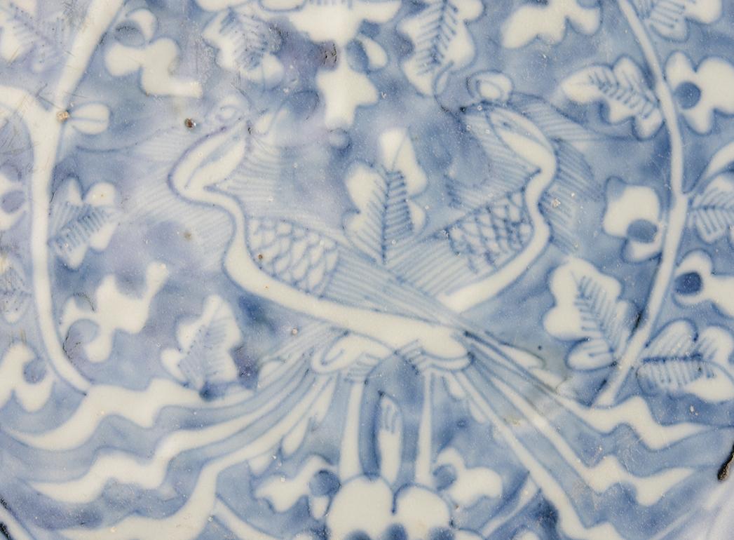 Hand-Painted Ming Dynasty, Antique Chinese Swatow Blue and White Ceramic Dish