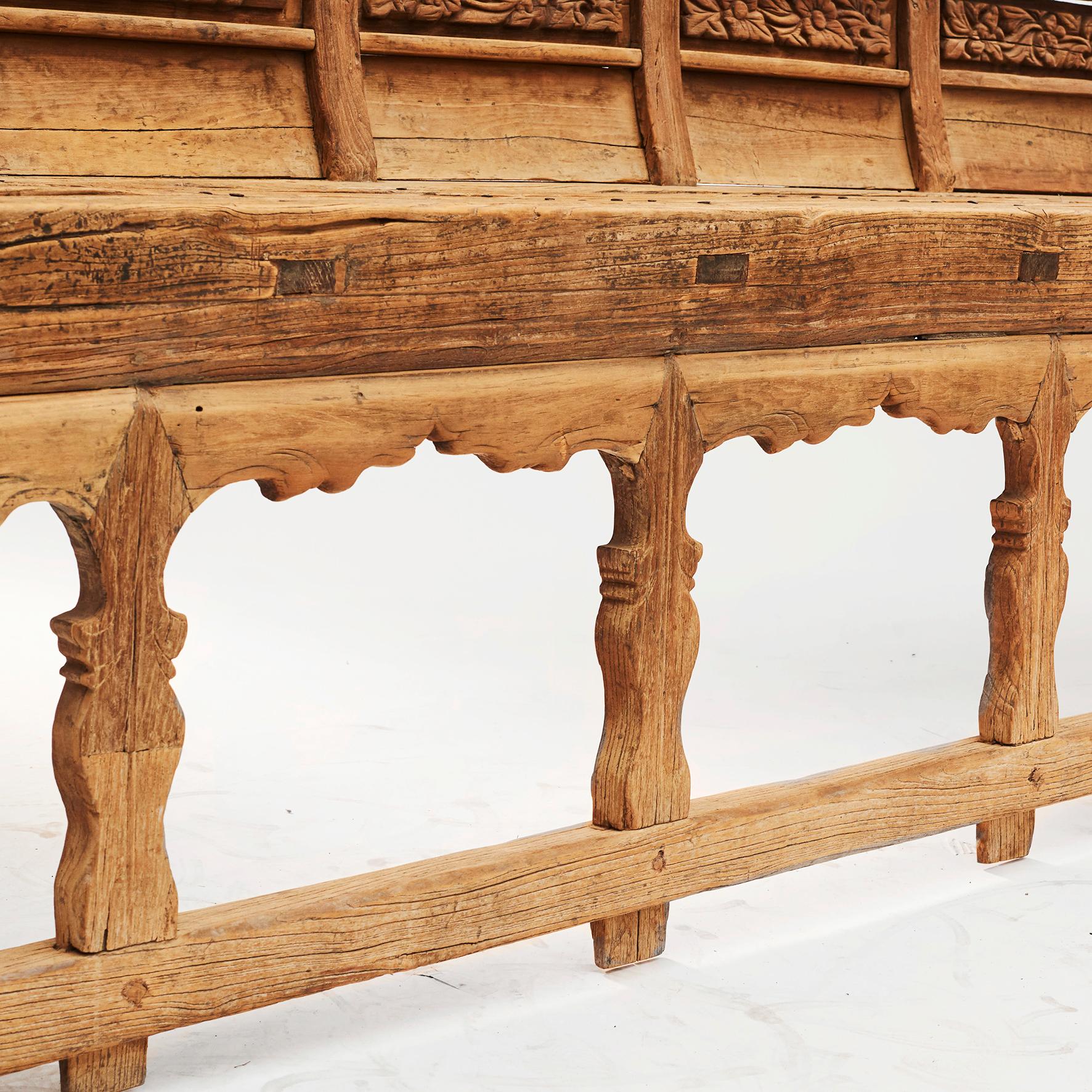 Antique Ming Temple Bench with Carved Details 17'th Ctr. 3