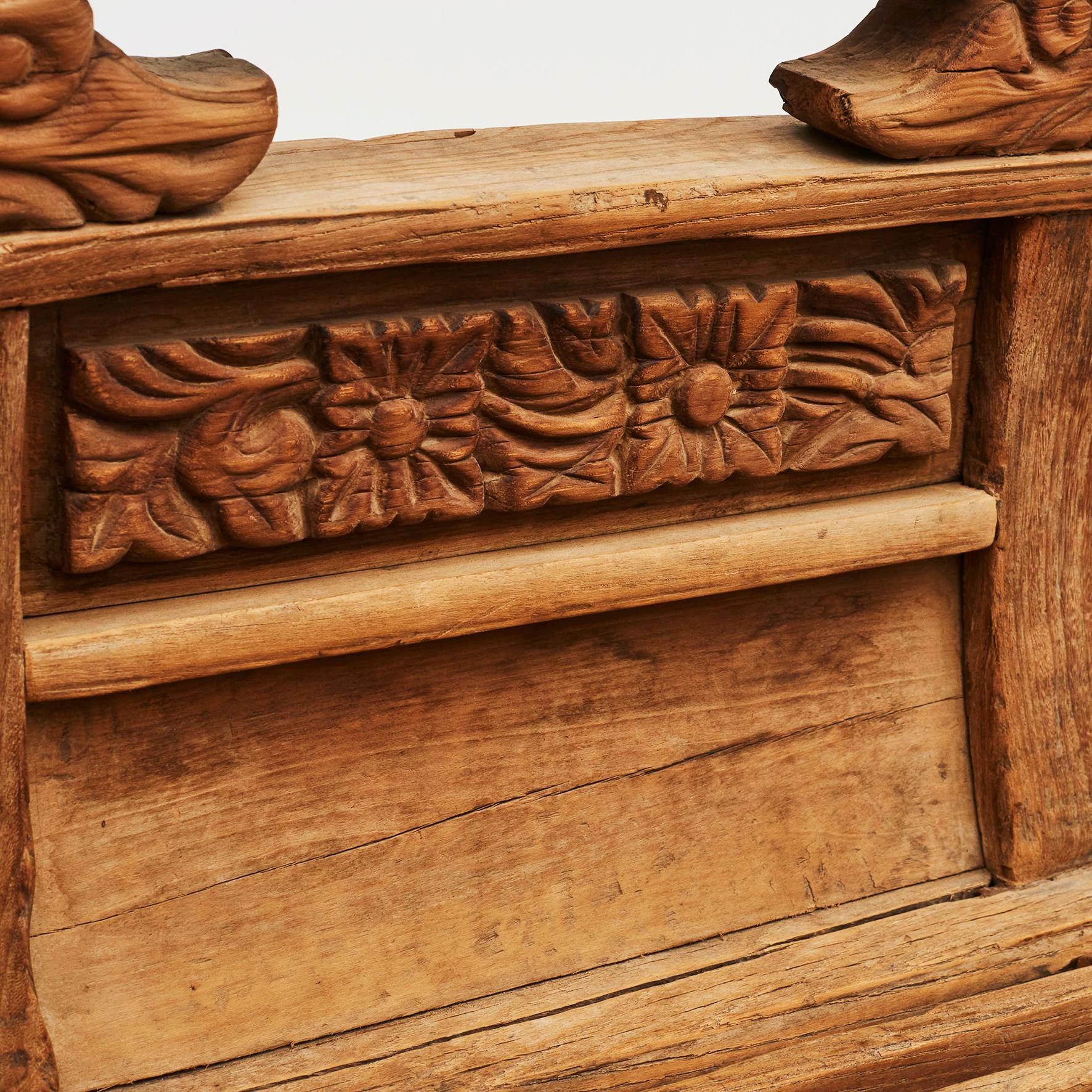 Antique Ming Temple Bench with Carved Details 17'th Ctr. 4