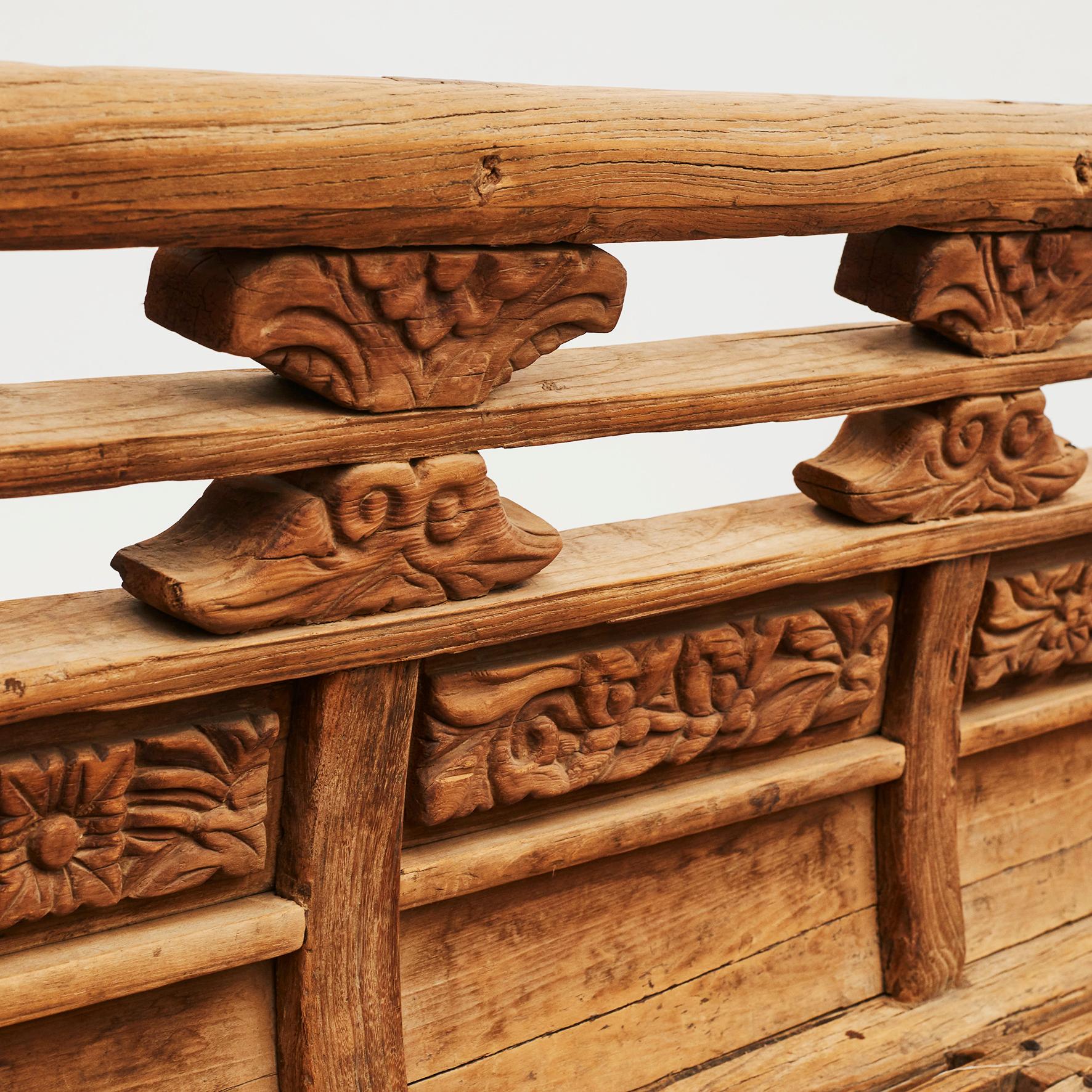 Antique Ming Temple Bench with Carved Details 17'th Ctr. 5