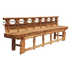 Antique Ming Temple Bench with Carved Details 17'th Ctr.