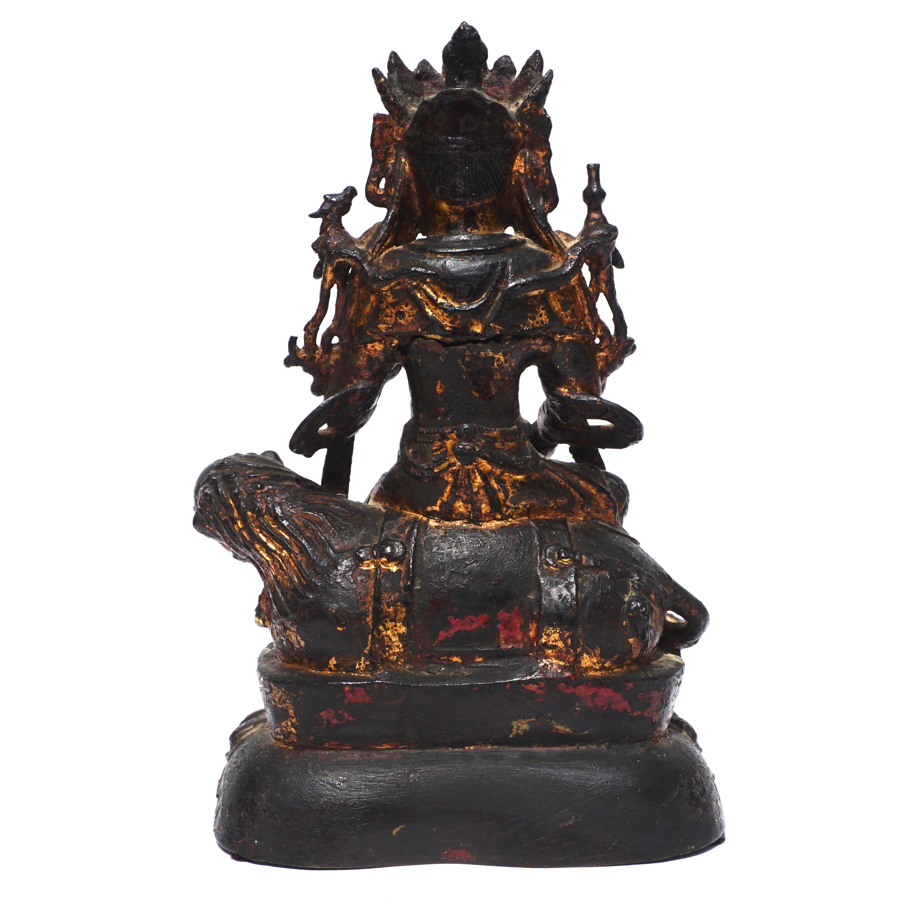 Ming Dynasty Bronze Guanyin Seated On A Mythical Lion Beast  In Good Condition In Dallas, TX