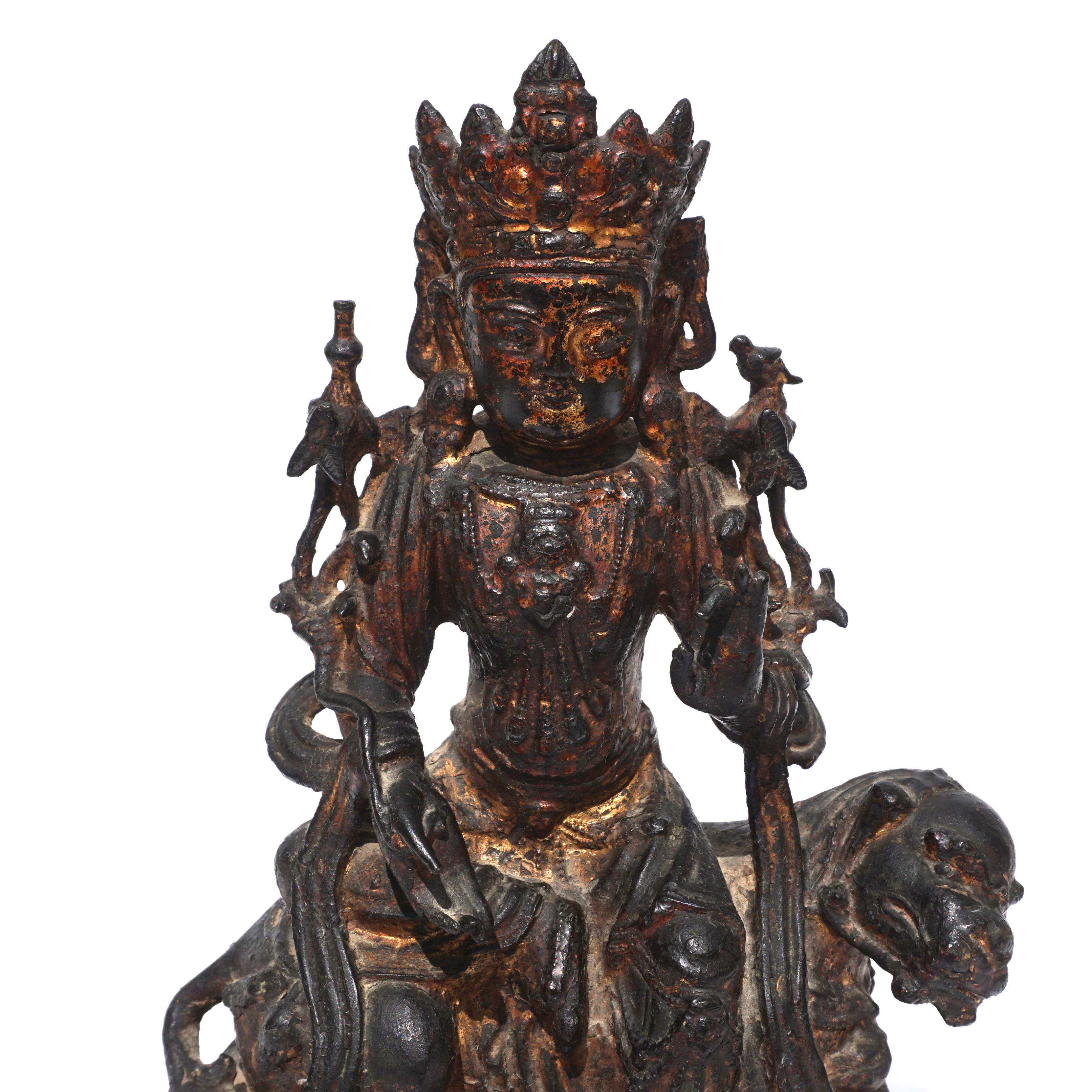 Ming Dynasty Bronze Guanyin Seated On A Mythical Lion Beast  1