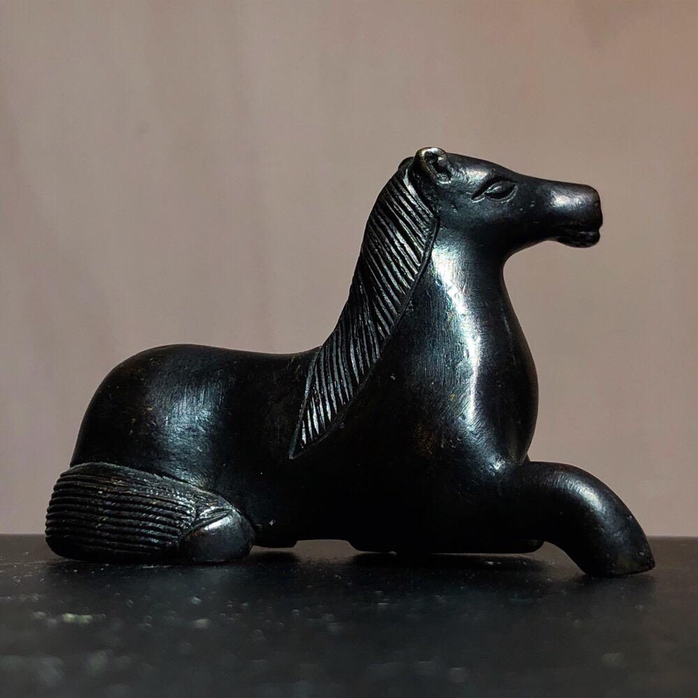 Chinese Ming Dynasty Bronze Scroll Weight, Seated Horse, 17th Century For Sale