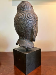 Ming Dynasty Cast Iron Buddha Head on a Bronze Base
