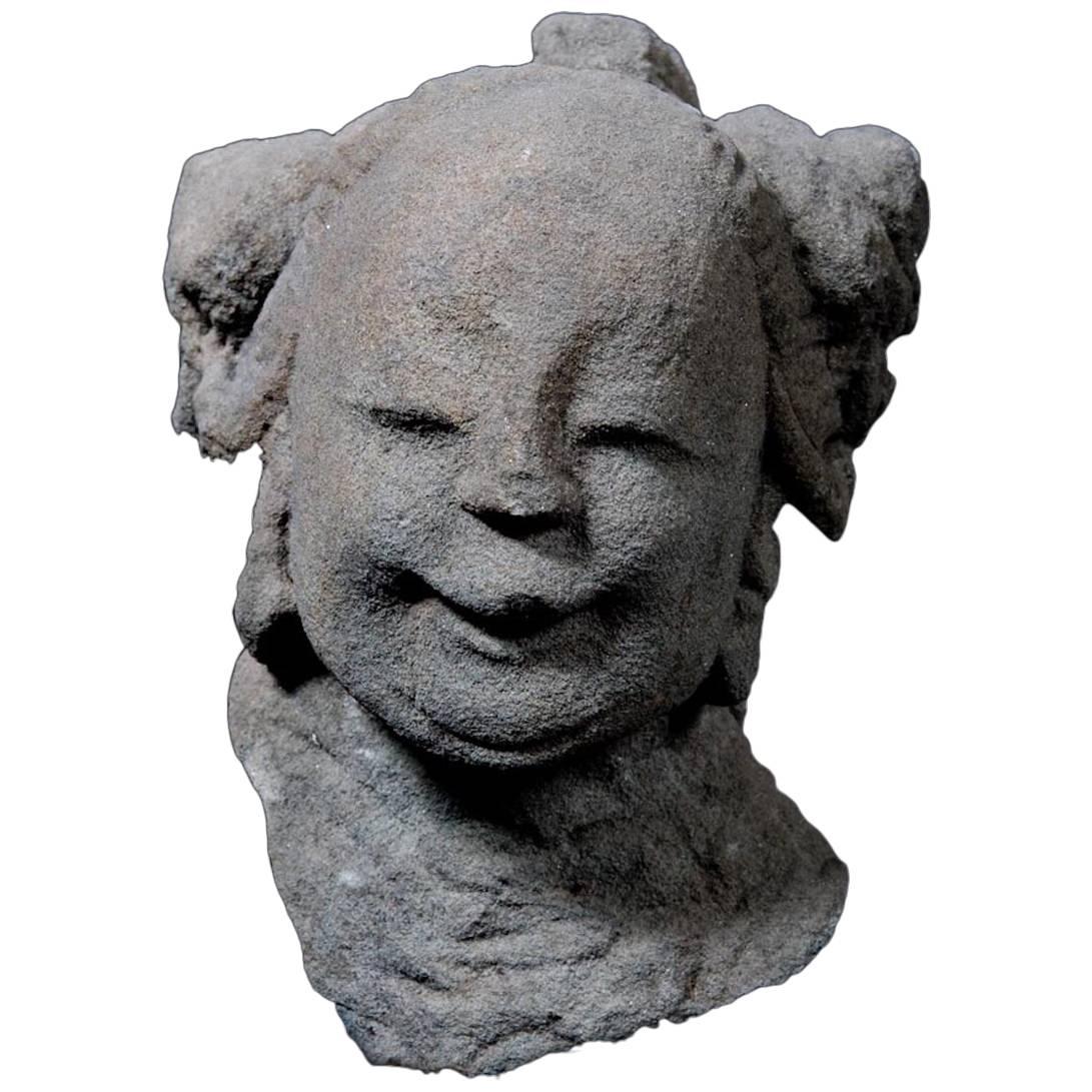 Ming Dynasty Celestial Deity Head Carved in Stone - China '1368-1644 AD'