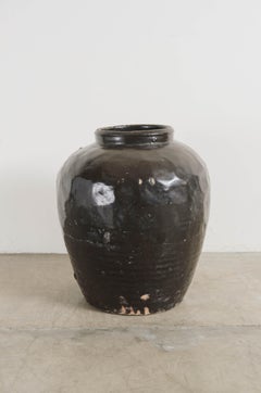 Ming Dynasty, China Antique Tall Bamboo Shaven Jar in Brown Glaze