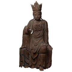 Chinesische geschnitzte Holzfigur eines Bodhisattva Guan Yin aus der Ming-Dynastie