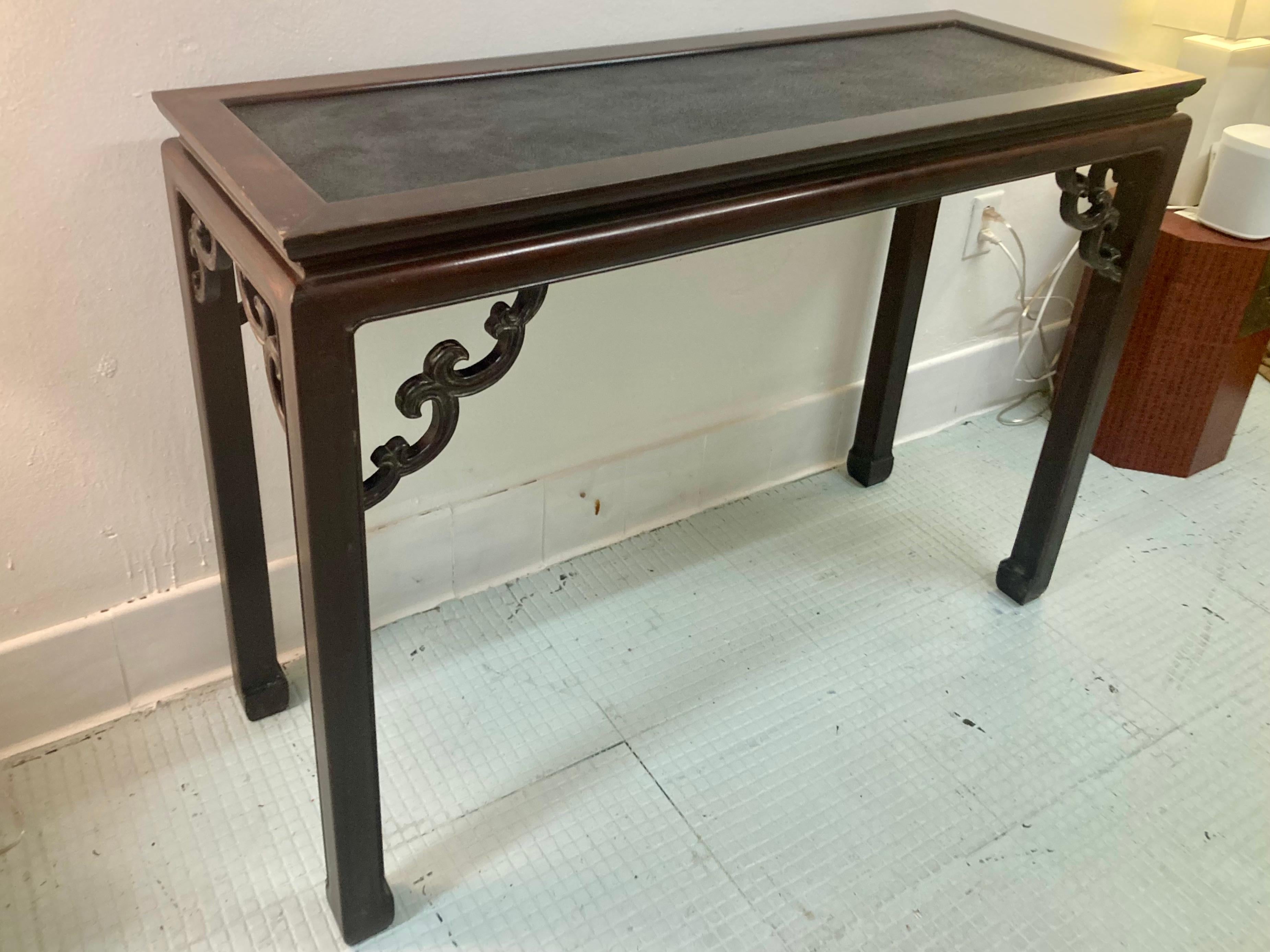 Wood Ming Dynasty Chinese Console With Raffia Top For Sale